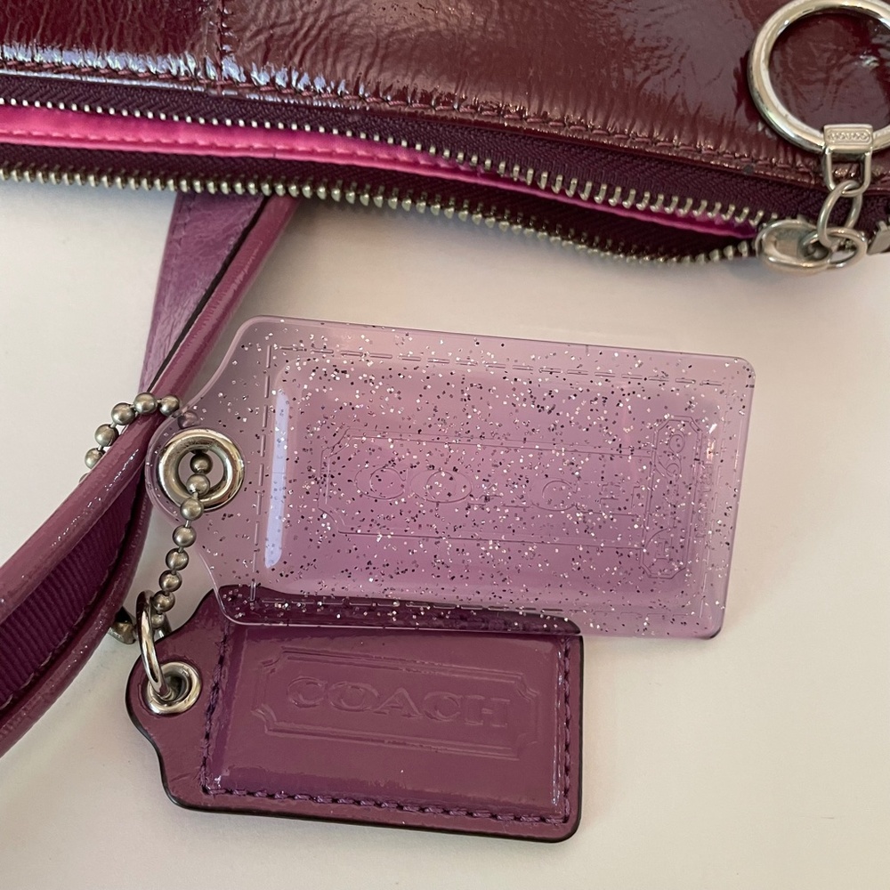 Coach Poppy Patent Leather Op Art Glam Tote Purple/Burgundy Hand Bag - Picture 6 of 16